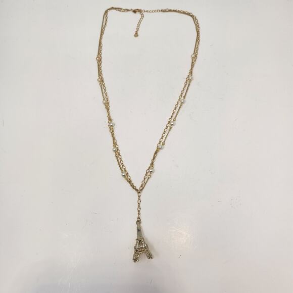 Real Collectibles By Adrienne Eiffel Tower Pendant Necklace Crystal Gold Tone - Picture 3 of 6